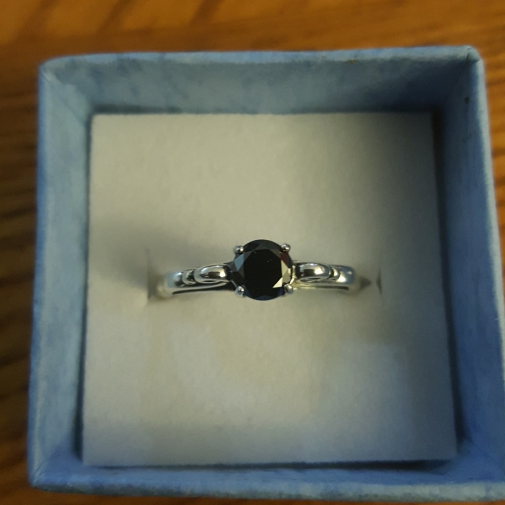 Genuine black diamond .46ct sterling silver ring